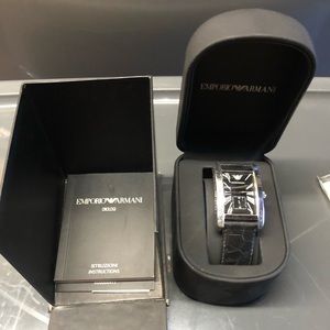 Emporio Armani watch with black leather band